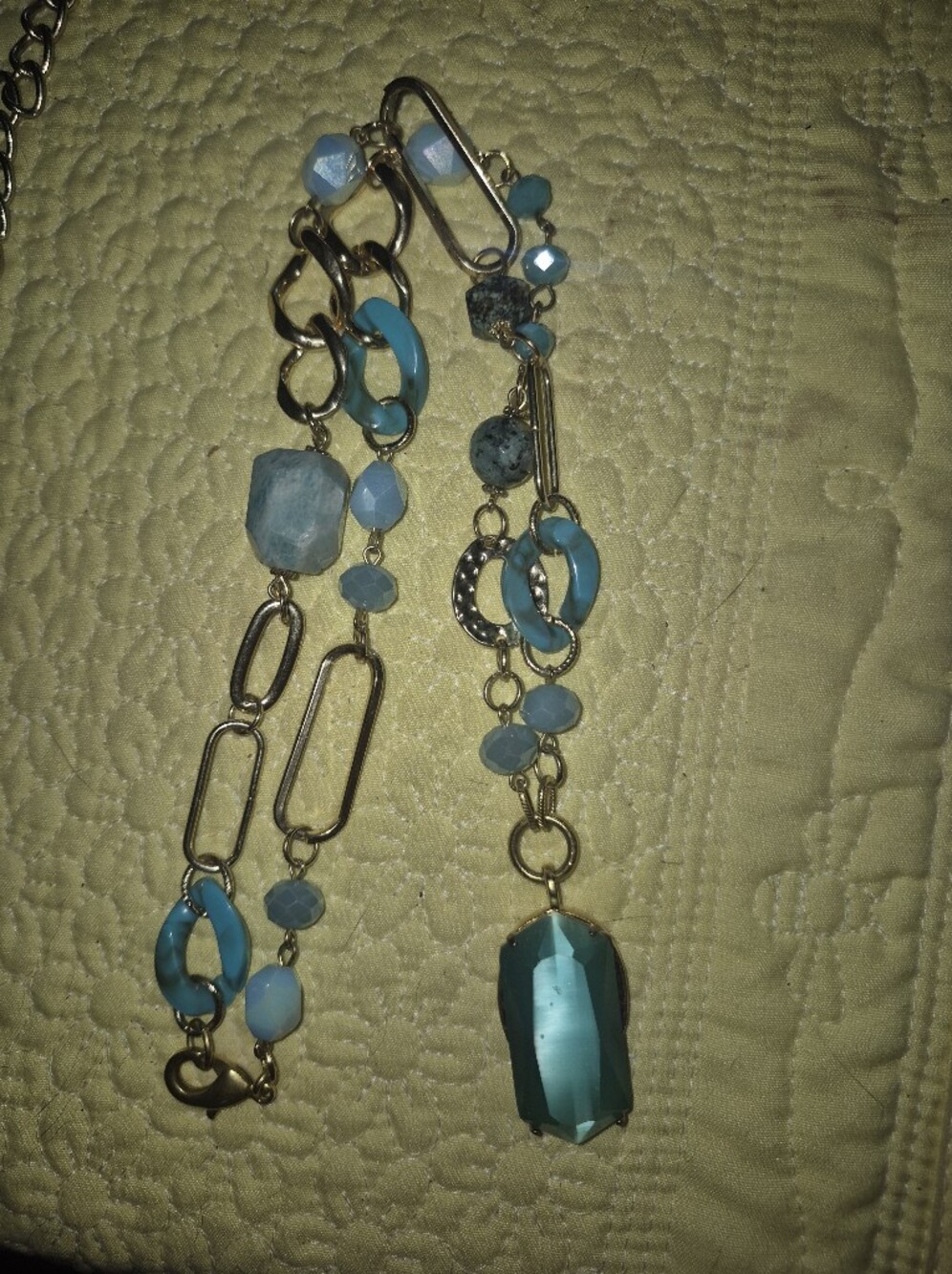 Turquoise Beaded Link Necklace with Faceted Pendant